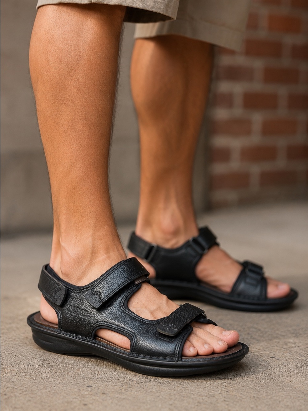 Alegria Men's Angelo Black Leather Triple Strap Sandals‎ Size UK 45 US 11-11.5